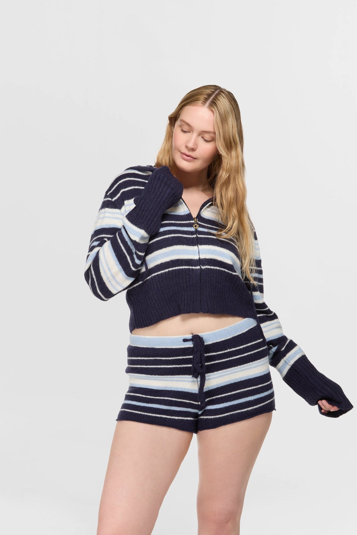 Surfside Striped Knit Zip Up - Ocean Blue