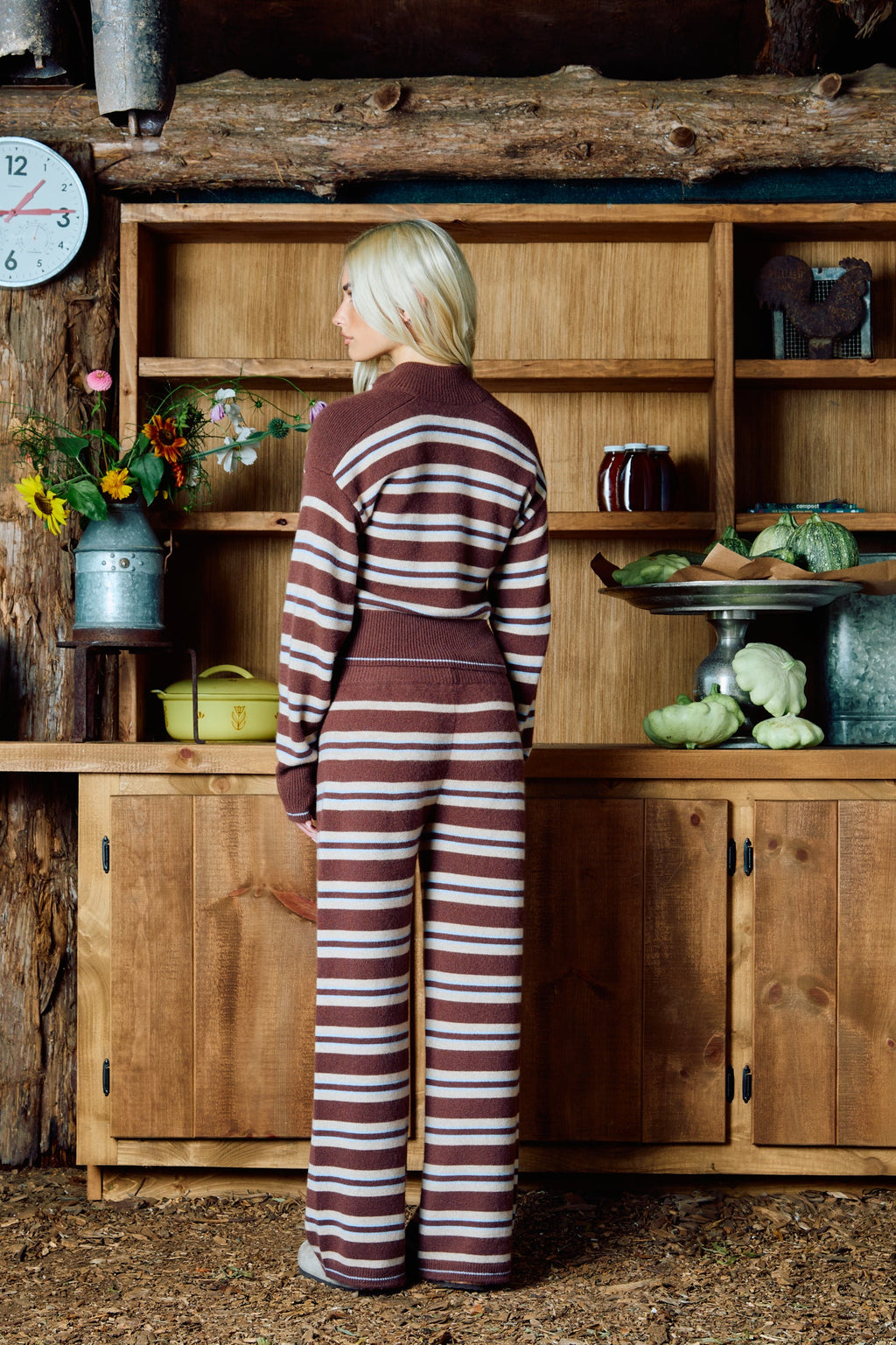 The Cashmere Zip Up - Coffee Stripe