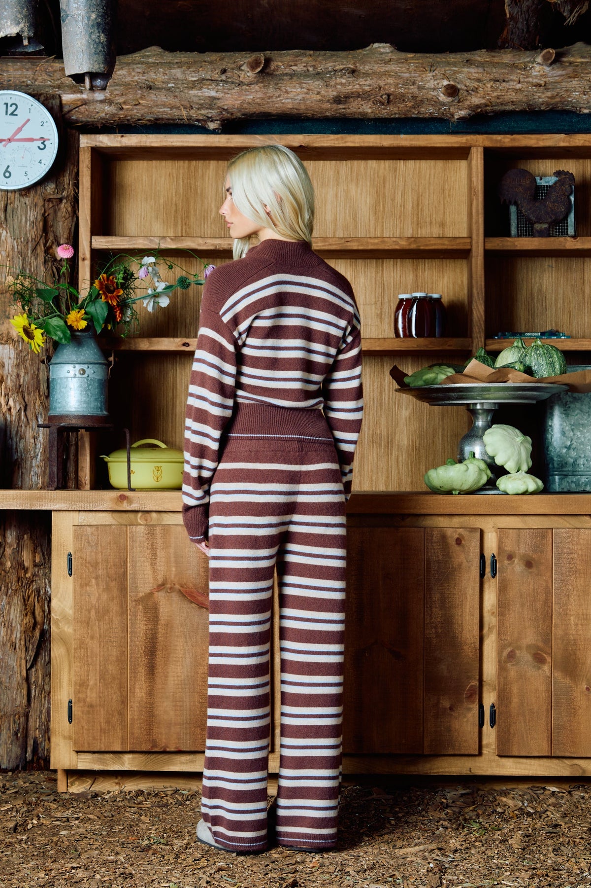 The Cashmere Pant - Coffee Stripe