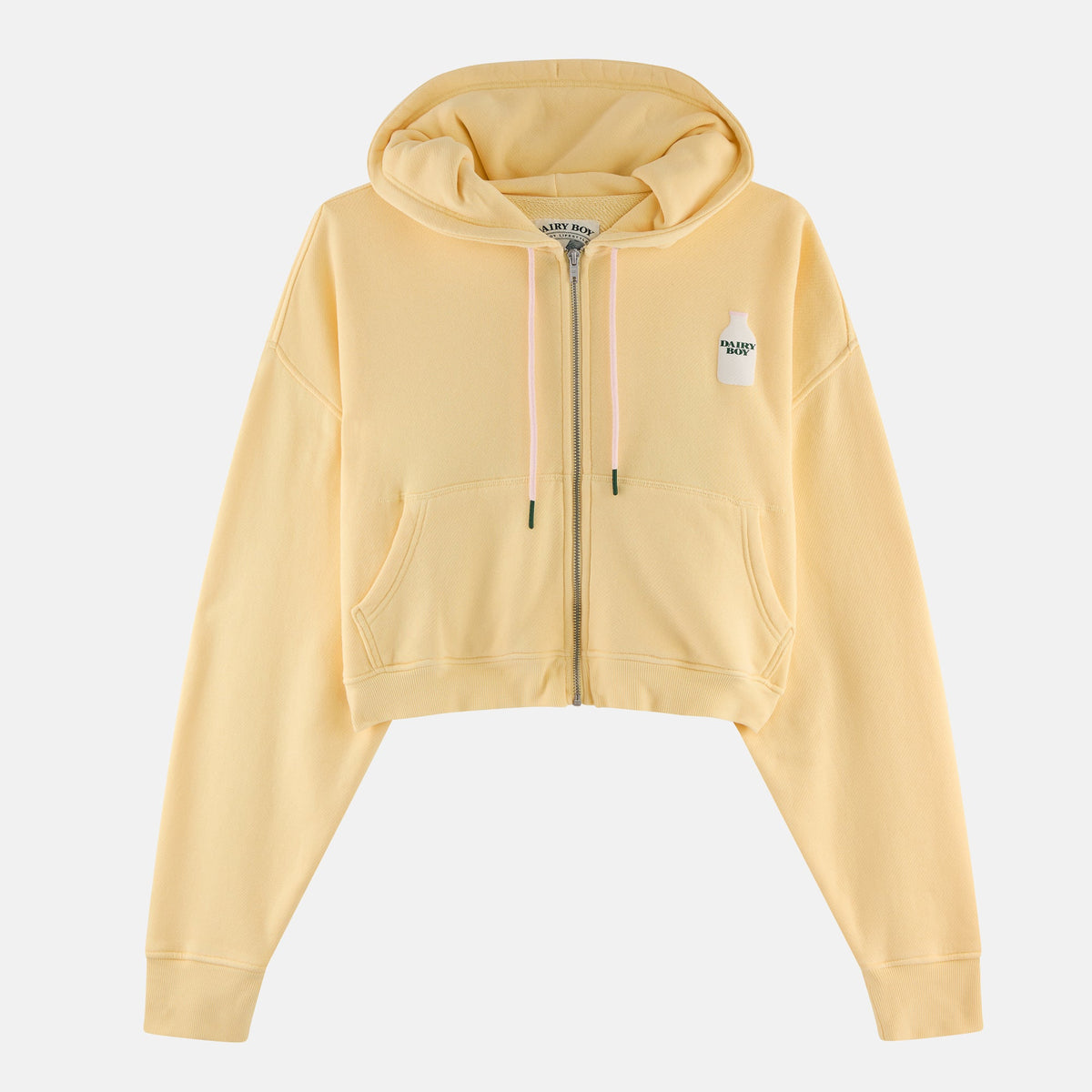 Milk Bottle Cropped Zip Up - Yellow