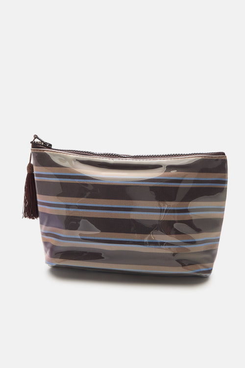 Cashmere Makeup Bag - Coffee Stripe