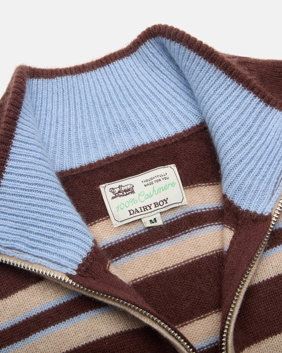 The Cashmere Zip Up - Coffee Stripe