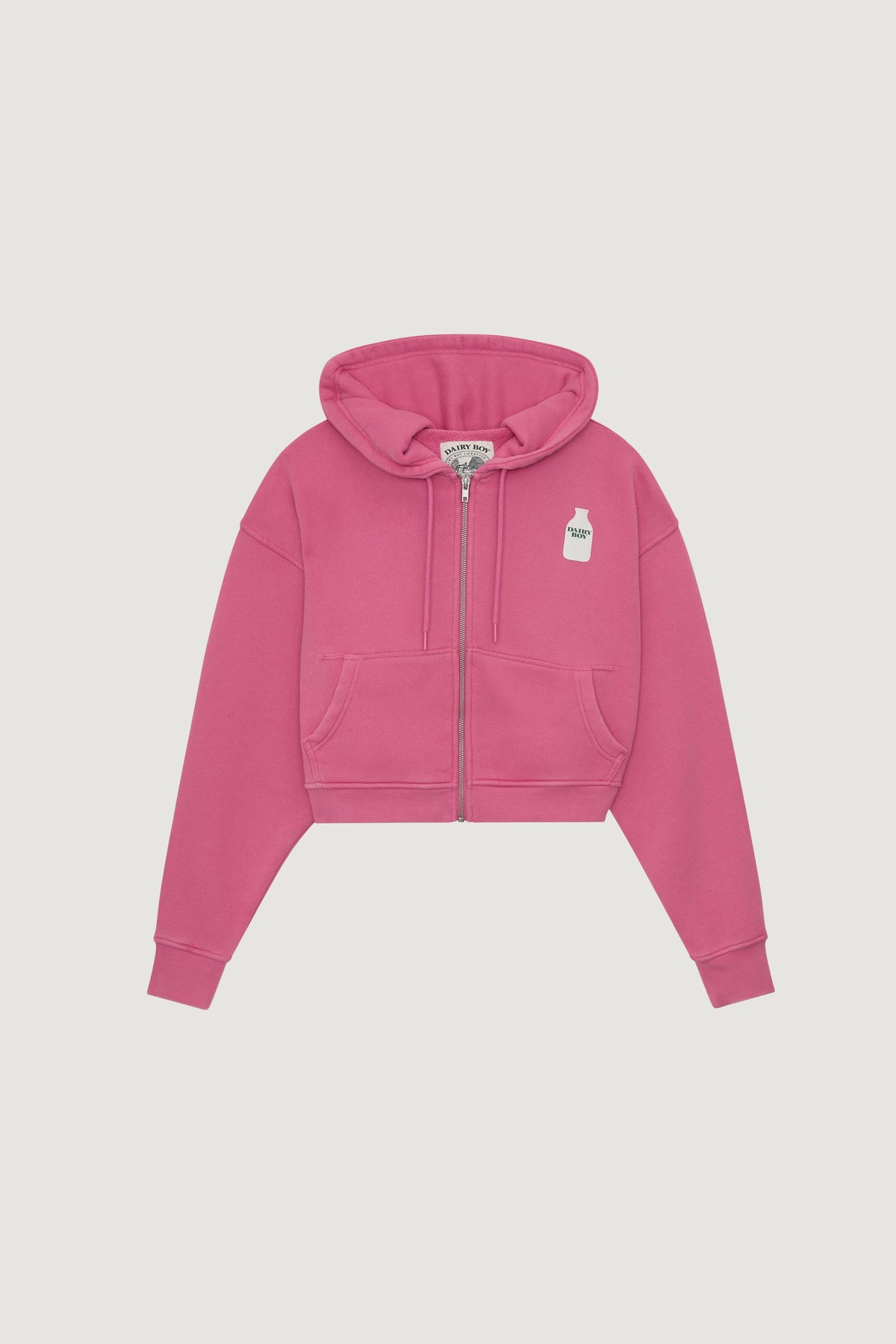 Milk Bottle Cropped Zip Up - Strawberry Milk
