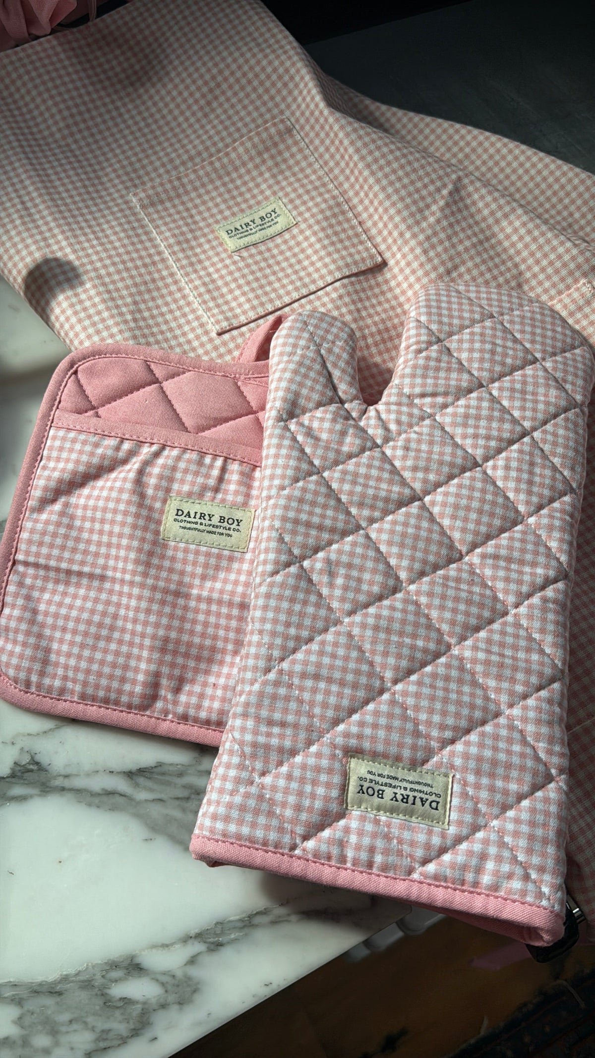Oven Mitt & Potholder Set - Pink Gingham