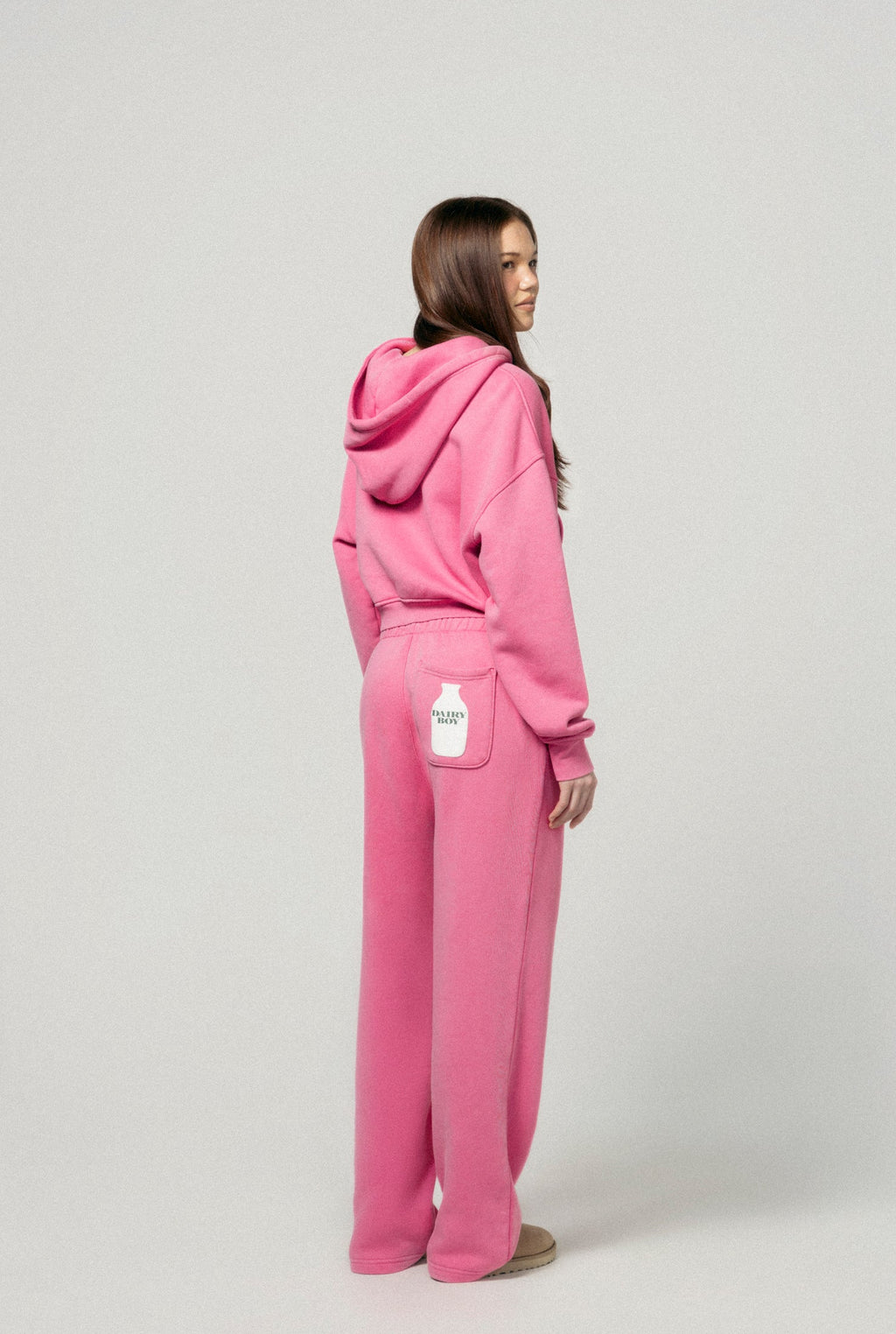 Milk Bottle Cropped Zip Up - Strawberry Milk
